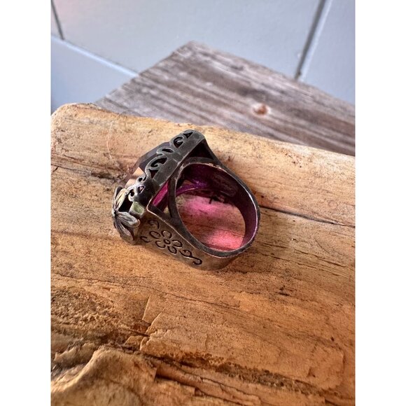 Antique Silver Floral Ring With Large Violet Purple Faceted Stone 13.81g - Picture 3 of 8